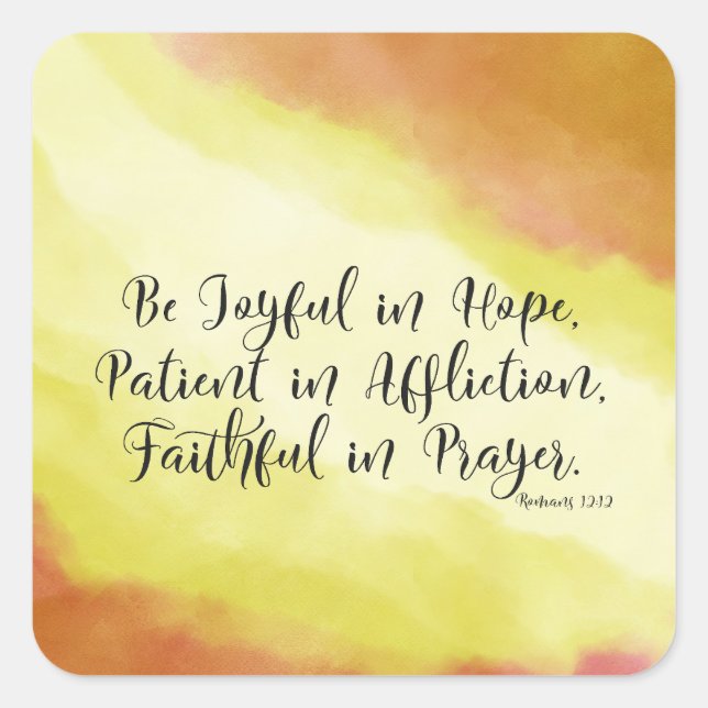 Adesivo Quadrado Romanos 12:12 Sejam felizes na Bíblia Cristã Esper (Frente)