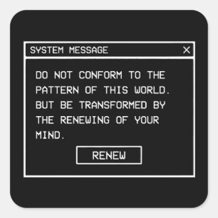Adesivo Quadrado Romanos 12:2 Janela de Alerta de Computador Preto 