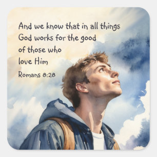 Adesivo Quadrado Romanos 8:28 Todas as coisas trabalham juntas para
