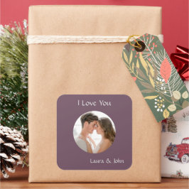 Adesivo Quadrado Romantic Personalized Couple Photo & Names Sticker