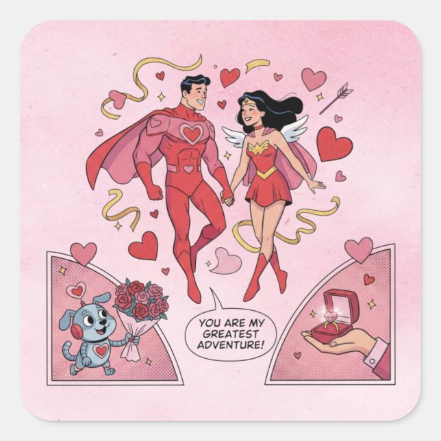 Adesivo Quadrado Romantic Superhero Couple Sticker (Frente)