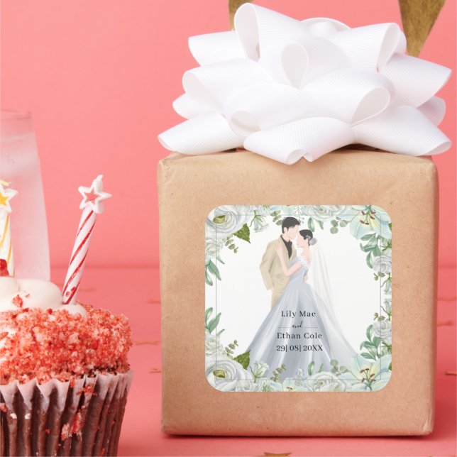 Adesivo Quadrado Romantic Watercolor Wedding (Festa)