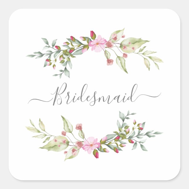 Adesivo Quadrado Romantic Wreath in Pink for Bridesmaids (Frente)