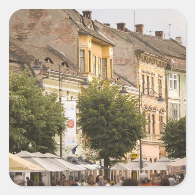 Adesivo Quadrado Romênia, Sibiu. Cidade Nova. RF) (Frente)