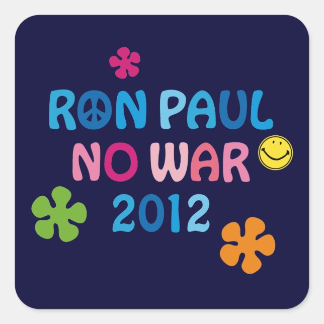 Adesivo Quadrado Ron Paul - Sem guerra - 2012 (Frente)