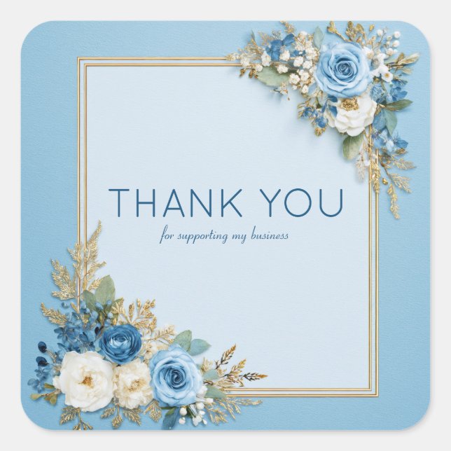 Adesivo Quadrado Rosa Azul Poeira Dourado Canto Floral Aquarela (Frente)