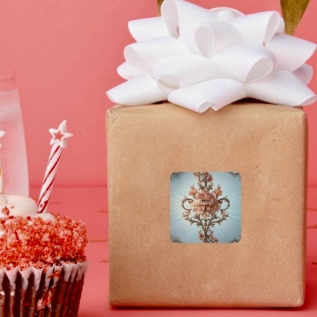 Adesivo Quadrado Rosa Barroca  (Decorate your gifts or envelopes with this beautiful floral sticker. 
)
