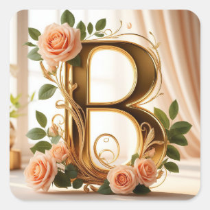 Adesivo Quadrado 🌷 Rosa Bege Casamento Letra Inicial B Decoração ✨