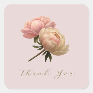 Adesivo Quadrado Rosa Bege   Obrigado Chic Rose Casamento