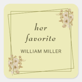 Adesivo Quadrado Rosa - Casamento Amarelo Celestial Monograma