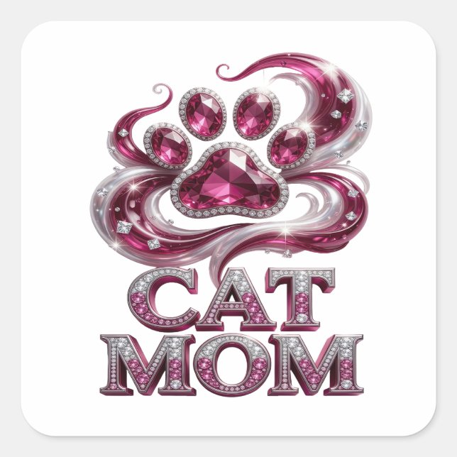 Adesivo Quadrado Rosa CAT MÃE na Moda (Frente)