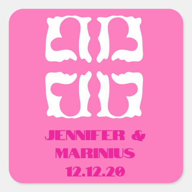 Adesivo Quadrado Rosa Chiclete e Corações Brancos (Frente)