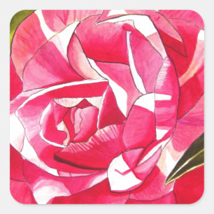 Adesivo Quadrado Rosa-claro Camellia - flor de aquarela