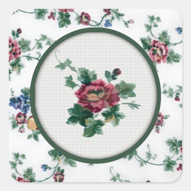 Adesivo Quadrado Rosa Cross Stitch Sticker (Frente)