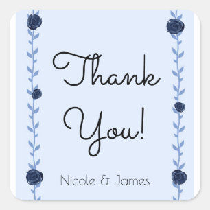 Adesivo Quadrado Rosa de aguarela azul videiras cottage chic casame