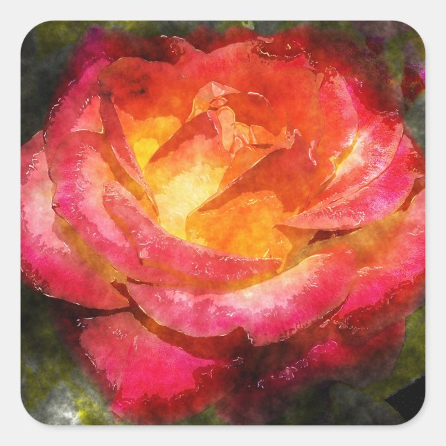 Adesivo Quadrado Rosa de Aquarela (Frente)
