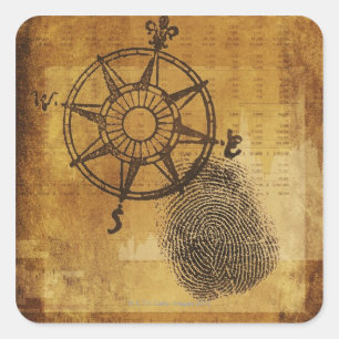 Adesivo Quadrado Rosa de bússola antiga com impressão digital