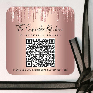 Adesivo Quadrado Rosa de código QR Dourado Glitter de cobre unidade
