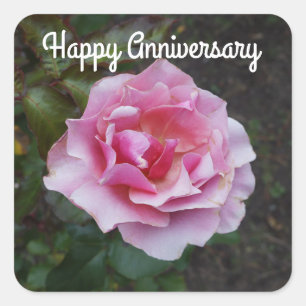 Adesivo Quadrado Rosa de Dueto de Feliz Aniversário