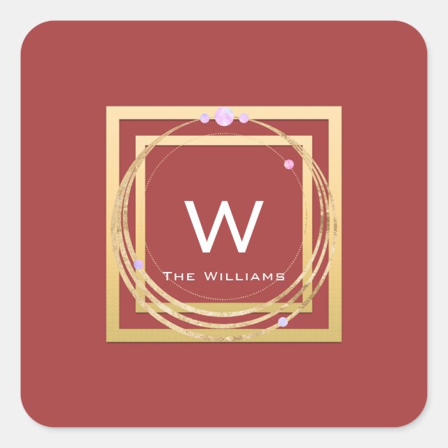 Adesivo Quadrado Rosa de Geometria do Minimalismo do Quadro do Ouro (Frente)