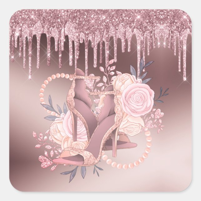 Adesivo Quadrado Rosa Dourada Glitter Drives Surpresa (Frente)