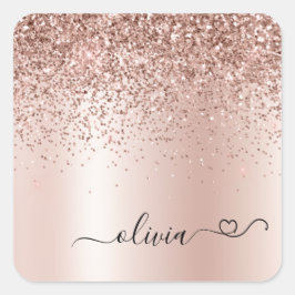 Adesivo Quadrado Rosa Dourado - Brilho Rosa Bege Glitter Monograma 