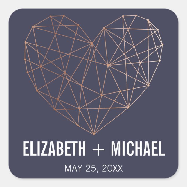 Adesivo Quadrado Rosa Dourado Cardíaco geométrico rótulo de favor p (Frente)