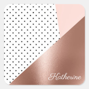 Adesivo Quadrado Rosa Dourado e pontos