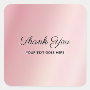Adesivo Quadrado Rosa Dourado Elegante Texto Personalizado Obrigado