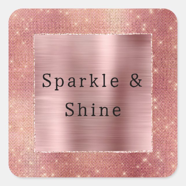 Adesivo Quadrado Rosa Dourado Glam Sparkle (Frente)