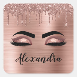 Adesivo Quadrado Rosa Dourado Glitter Sparkle Eyelashes Monograma