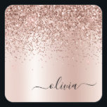 Adesivo Quadrado Rosa Dourado - Nome do Monograma do Metal com Lant<br><div class="desc">Rosa Dourado - Folha cor-de-rosa esmaecida Folha metálica Sparkle Glitter escovado Nome do Monograma e Etiquetas de Endereço do Adesivo do Partido do Papel Inicial. Isto faz o doce e perfeito aniversário de 16 anos, casamento, chá de panela, aniversário, chá de fraldas ou festa de solteira presente para alguém que...</div>