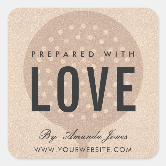 ADESIVO QUADRADO ROSA DOURADO PINK GLITTER FORK CHEF FEITO COM AMOR (Frente)