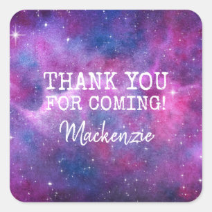 Adesivo Quadrado Rosa e azul da galáxia da Aquarela