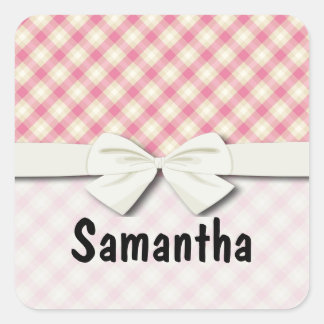Adesivo Quadrado rosa e creme ecru xadrez gingham
