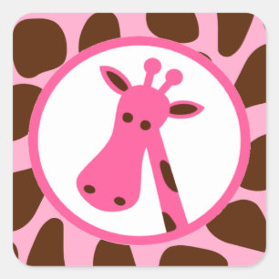 Adesivo Quadrado Rosa e pontos do girafa de Brown e cabeça do