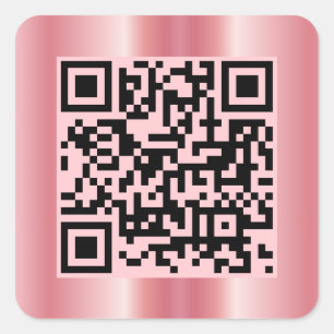 Adesivo Quadrado Rosa Elegante de código QR digitalizável Dourado p