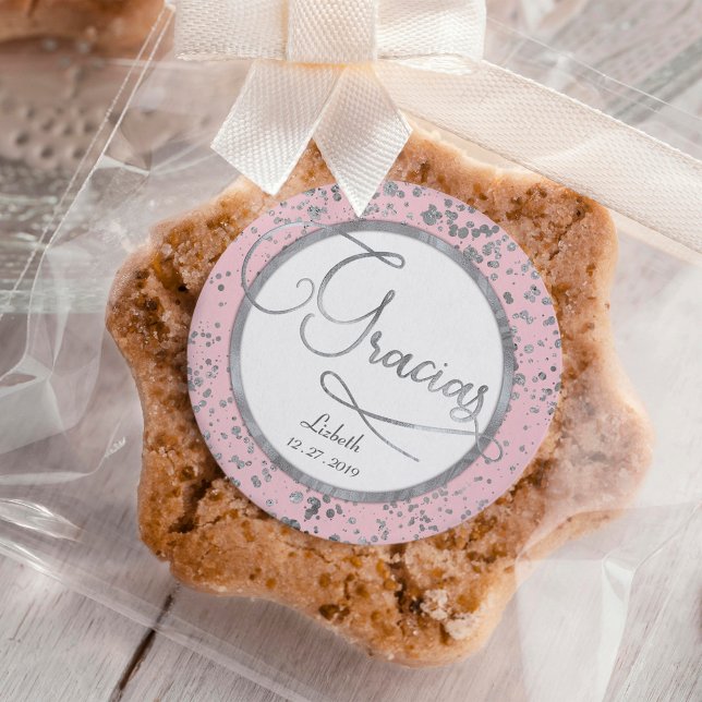 Adesivo Quadrado Rosa Esbranquiçada e Prata Confetti Trendti Gracia (Criador carregado)