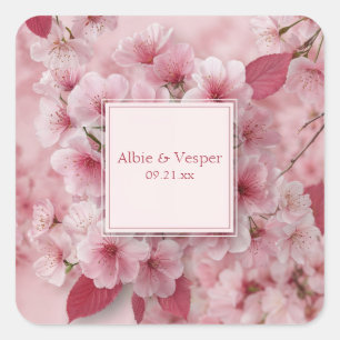 Adesivo Quadrado Rosa Fúcsia Flor de Cerejeira Dourado Rosa Casamen