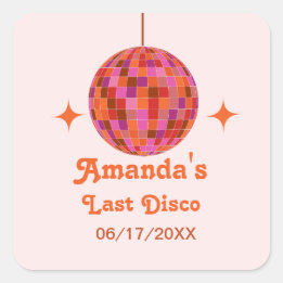 Adesivo Quadrado Rosa Laranja Groovy Última discoteca Despedida de 