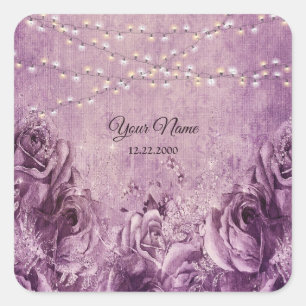 Adesivo Quadrado Rosa Lilás Floral Roxo Vintage Casamento