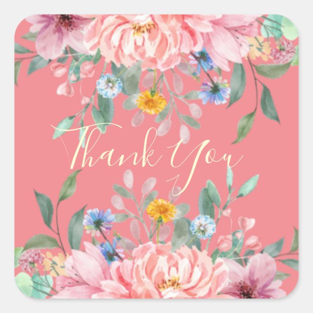 Adesivo Quadrado Rosa macio com vinheta quadrada de flores (Frente)