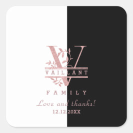 Adesivo Quadrado Rosa Moderno Dourado com Monograma Custom Split V