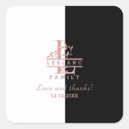 Adesivo Quadrado Rosa Moderno Dourado Split Monograma Personalizado