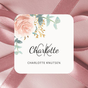 Adesivo Quadrado Rosa ouro floral verde obrigado