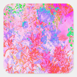Adesivo Quadrado Rosa Pastel e Vermelho com Paisagem de Hortênsia A