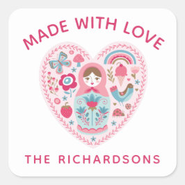 Adesivo Quadrado Rosa Personalizado Feita Com Pau Quadrado De Amor