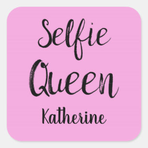 Adesivo Quadrado Rosa personalizado nome da rainha de Selfie