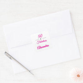 Adesivo Quadrado Rosa Preto 50 & Fabuloso Aniversário de 50 anos