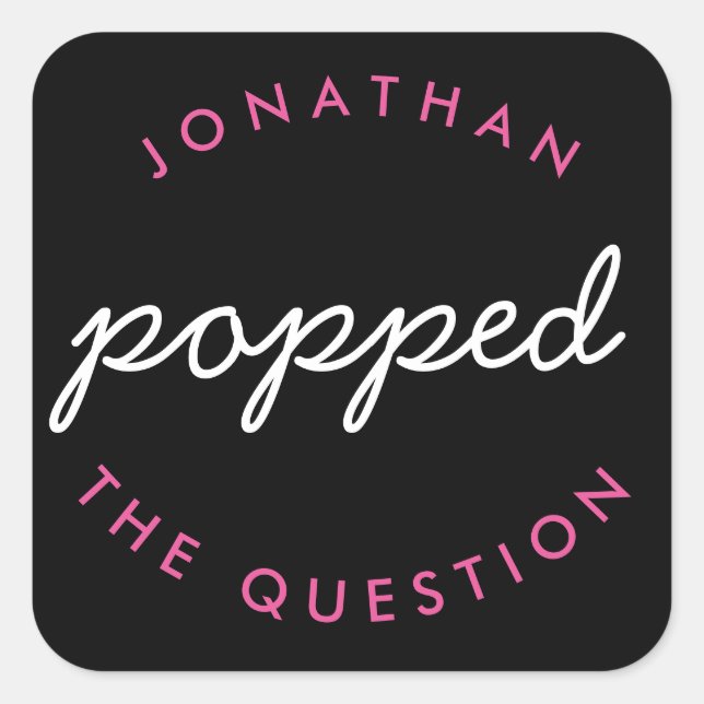 Adesivo Quadrado Rosa Preto, Ele Pôs o Favor do Casamento (Frente)